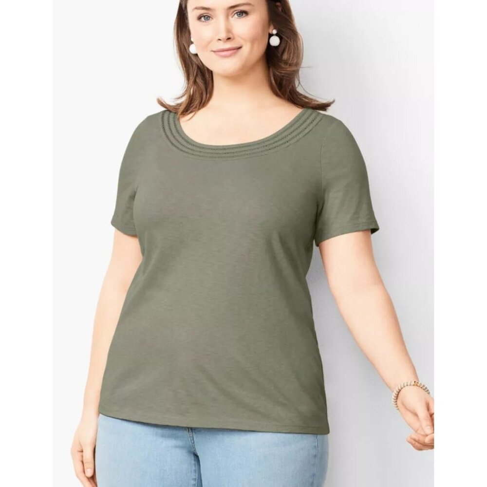 Talbots Lattice Trim Tee | Extra Small